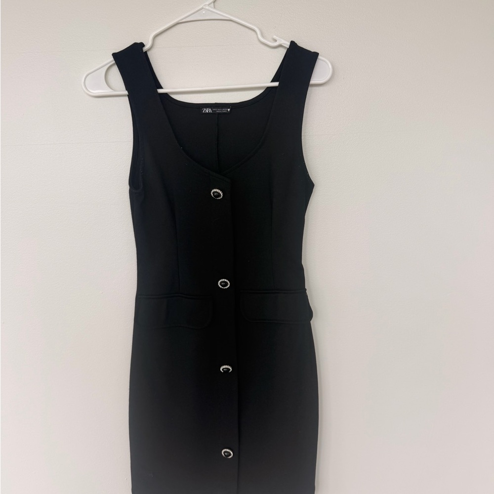 Zara Black Sleeveless Button-Front Mini Dress